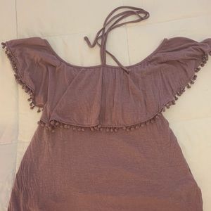 Off the shoulder neck tie shirt